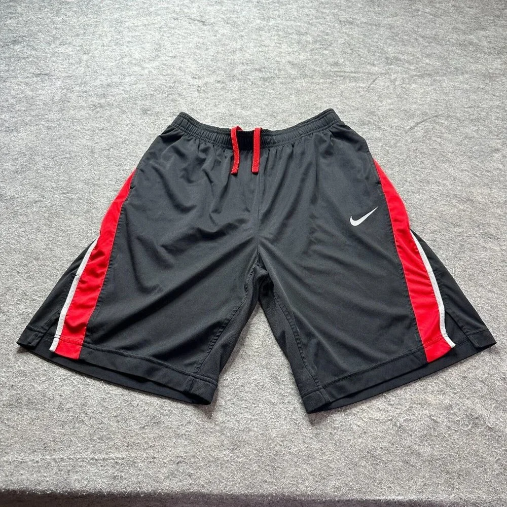 Nike Shorts Men M Black Red Training DRI-FIT 10" Drawstring Colorblock